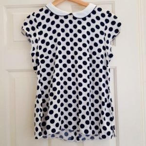 Rayon short sleeve polka dots peter pan collar